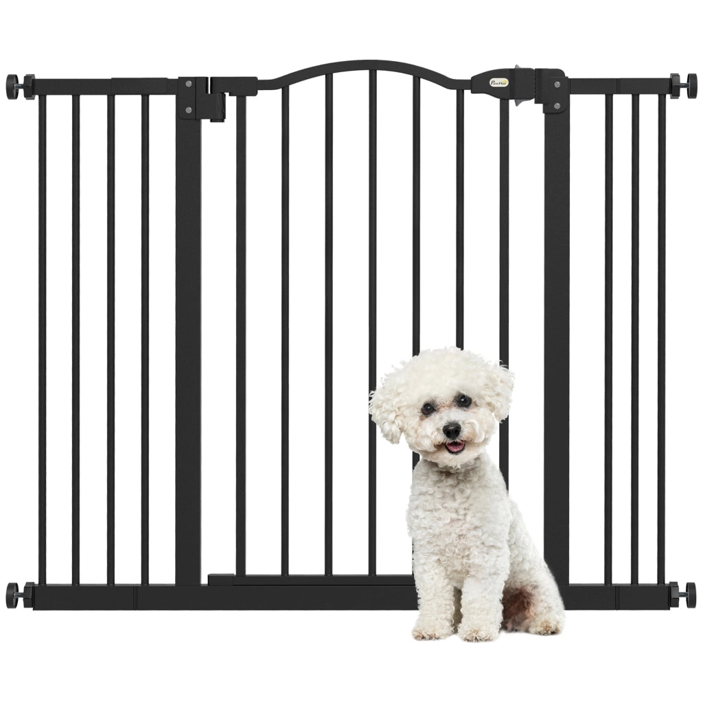 Cancelletto per Cani Estensibile con 4 Viti Regolabili, in Metallo e Plastica, 74-100x78 cm, Nero