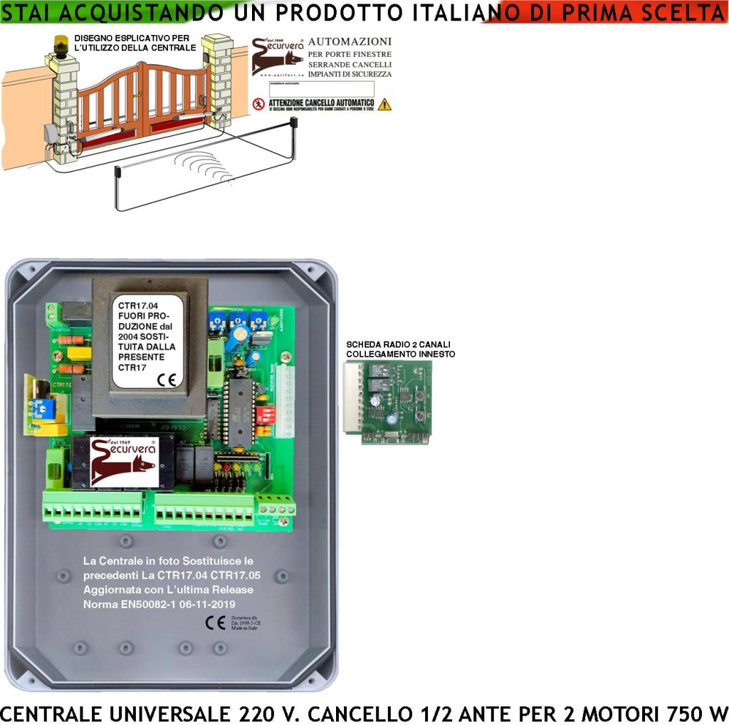 PM8000 CENTRALE CANCELLO 2 ANTE BATTENTI 220 V UNIVERSALE CON SCHEDA RADIO REGOLAZIONI A TRIMMER SELEZIONE FUNZIONE