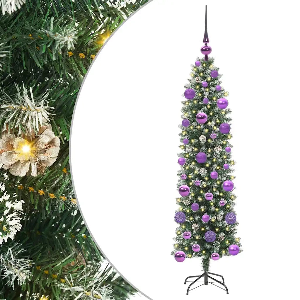 Albero di Natale | Decorazioni natalizie Artificiale Sottile Verde e Bianco 120 cm