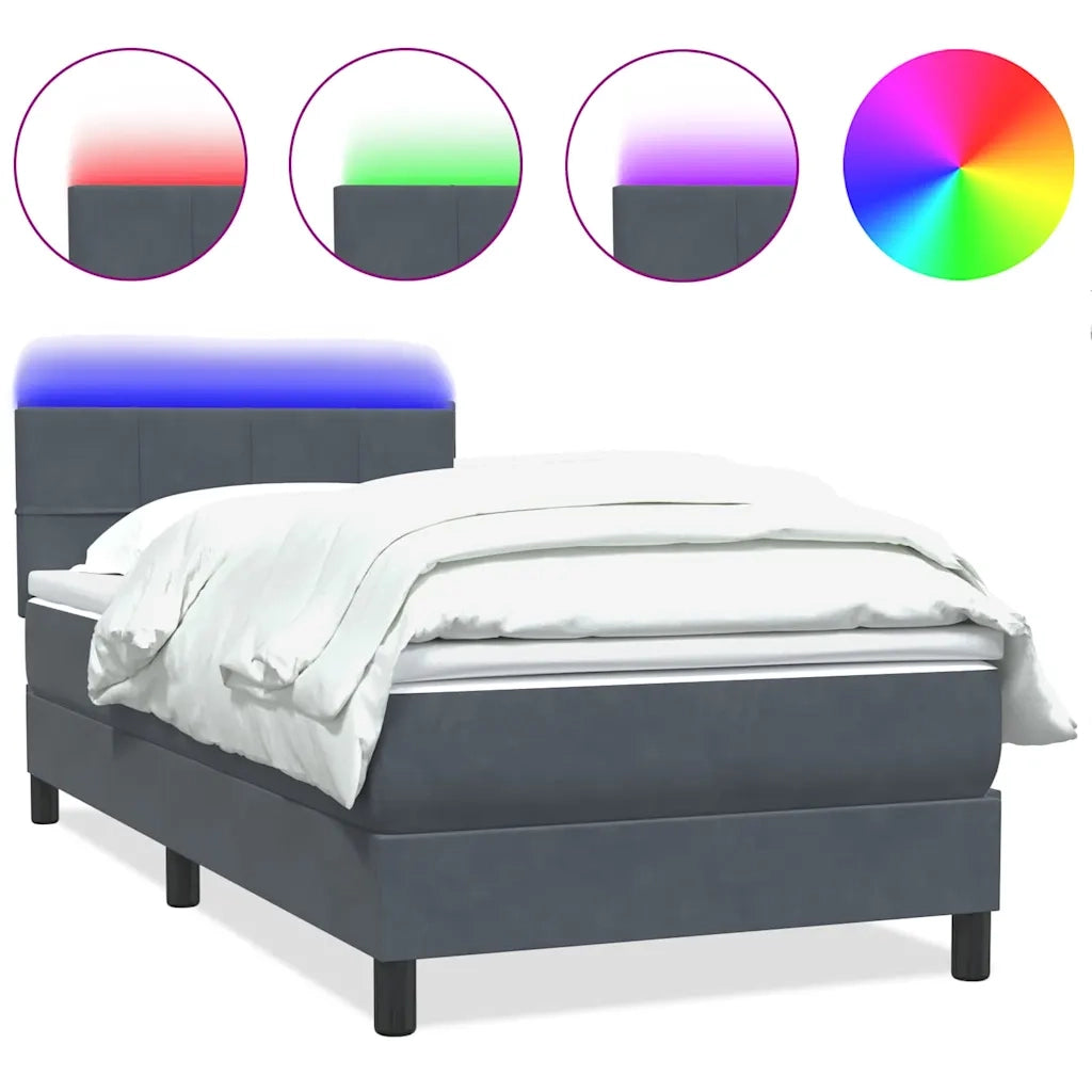 Letto a Molle con Materasso e LED Grigio Scuro 90x220 cm Velluto 3316912