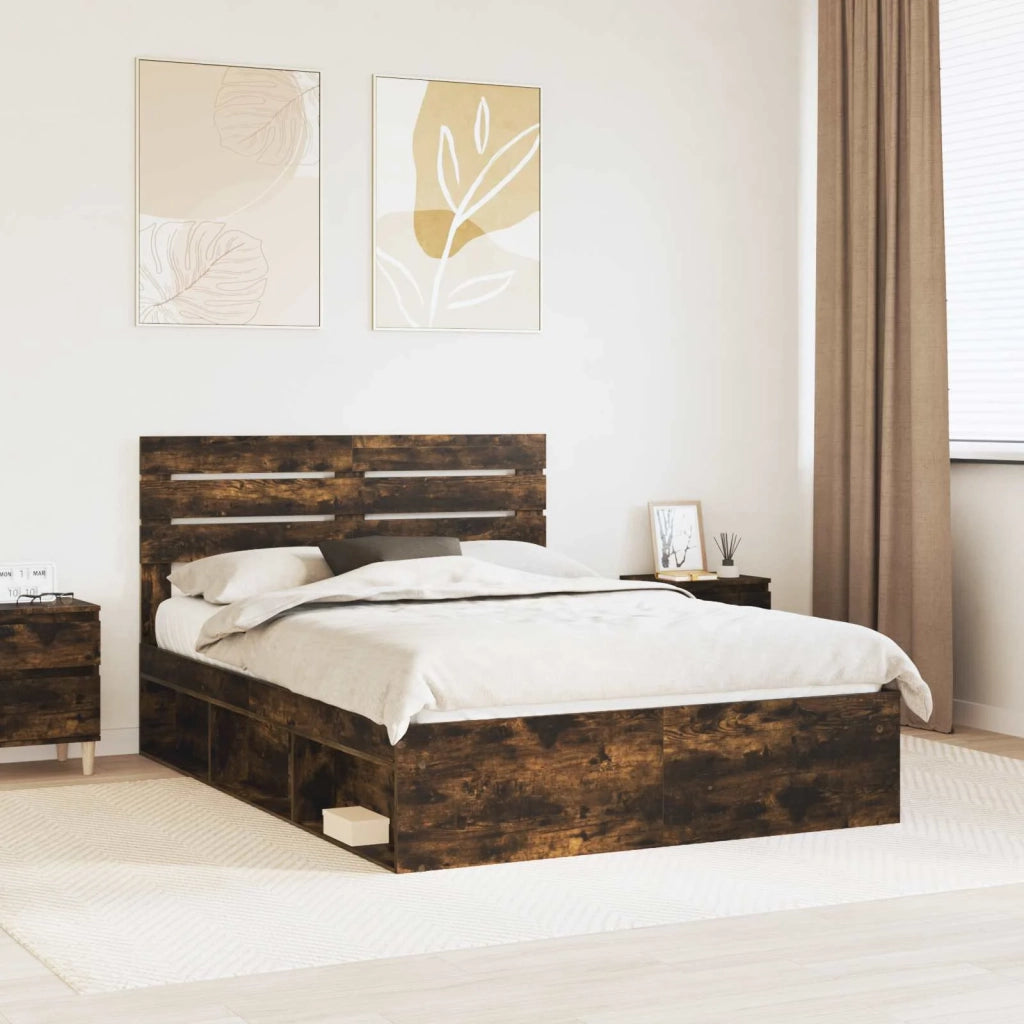 Struttura del letto Rovere fumé 140 x 190 cm Pino massello 3411419