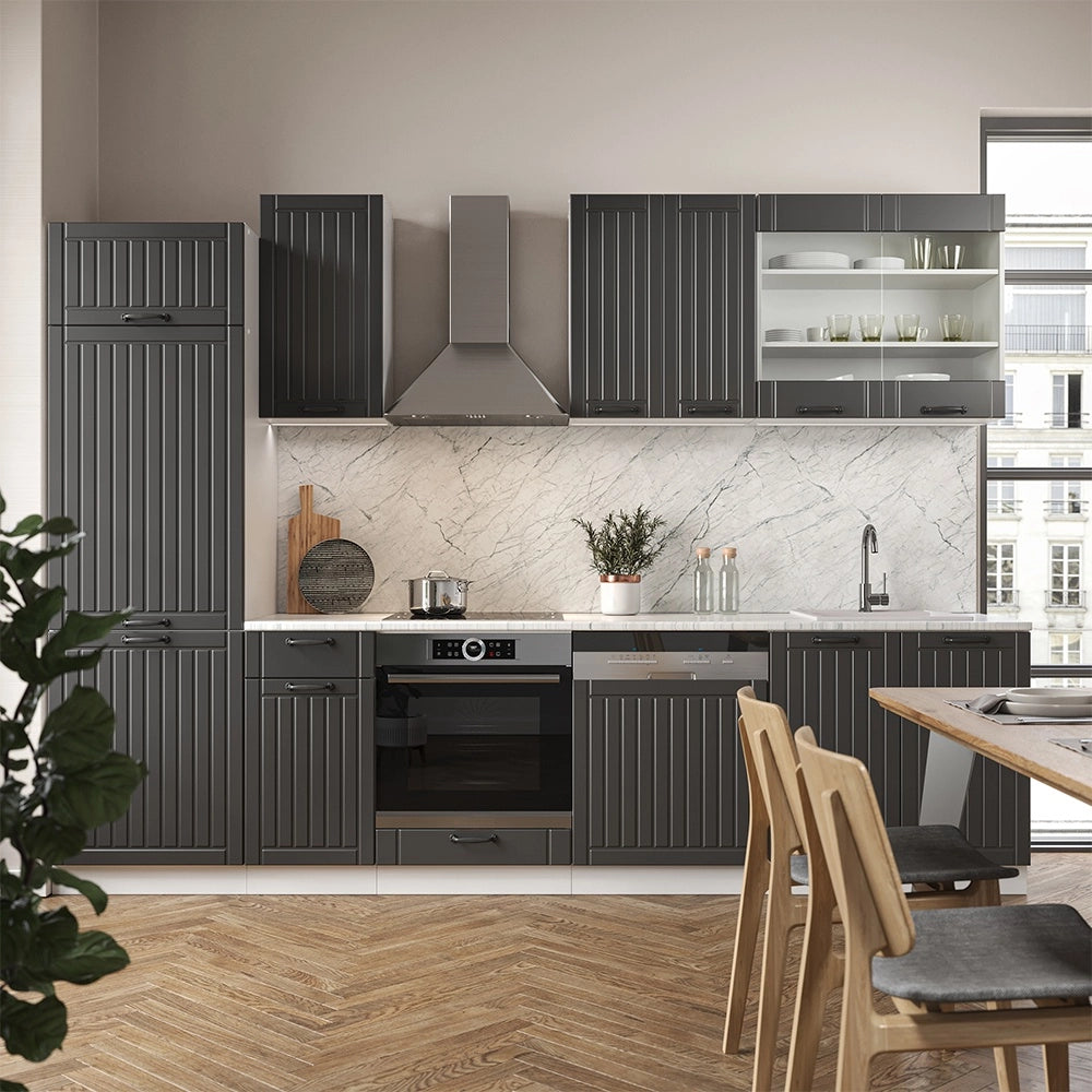 Cucina componibile Fame-Line Antracite rustico/Bianco 300 cm, PL Marmo Vicco