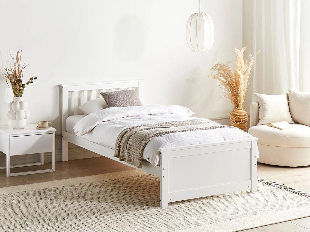 Letto singolo in legno di Pino Bianco con Rete a Doghe 90 x 200 cm stile minimalista