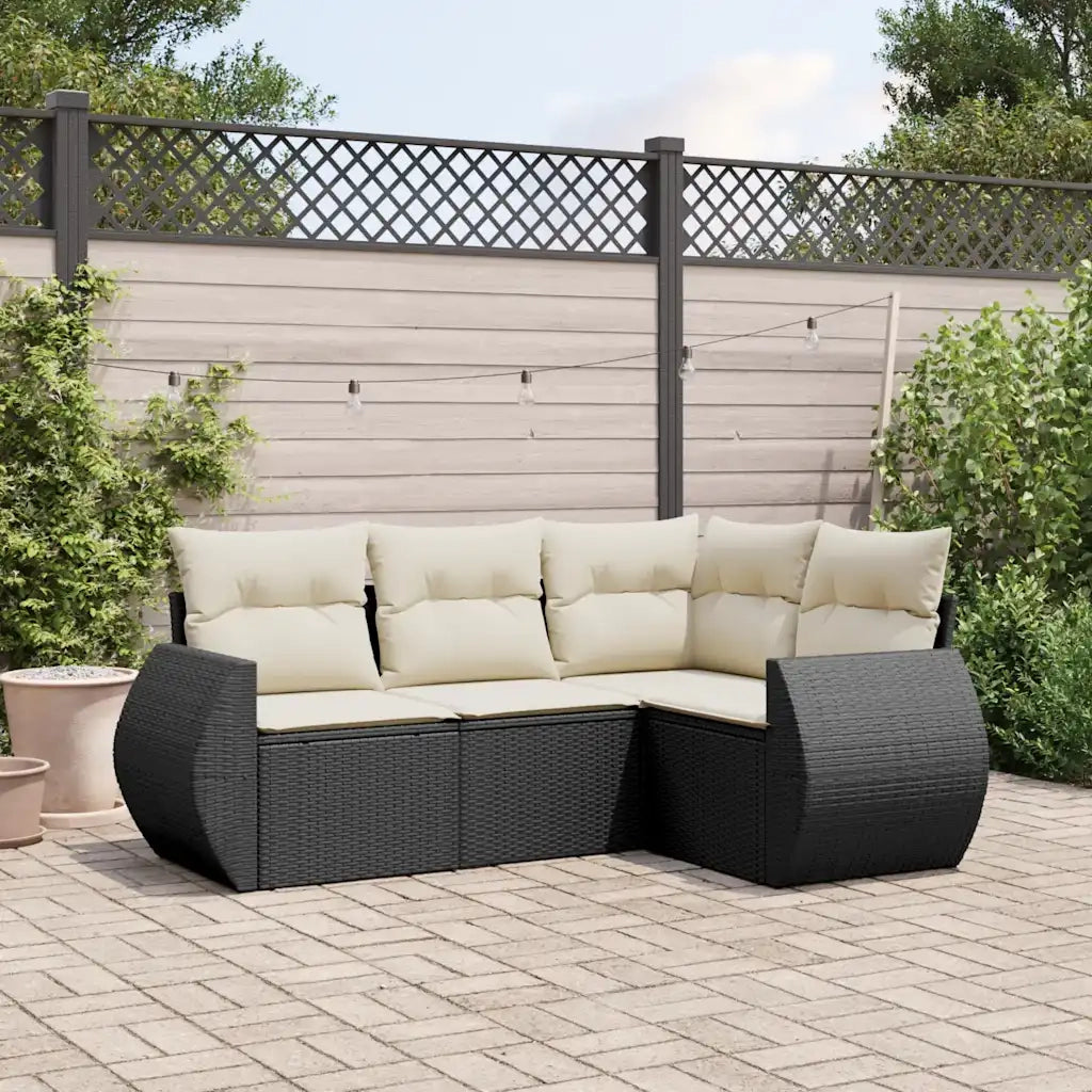 Set Divani da Giardino 4 pz | Set Salotto da Giardino con Cuscini Nero in Polyrattan