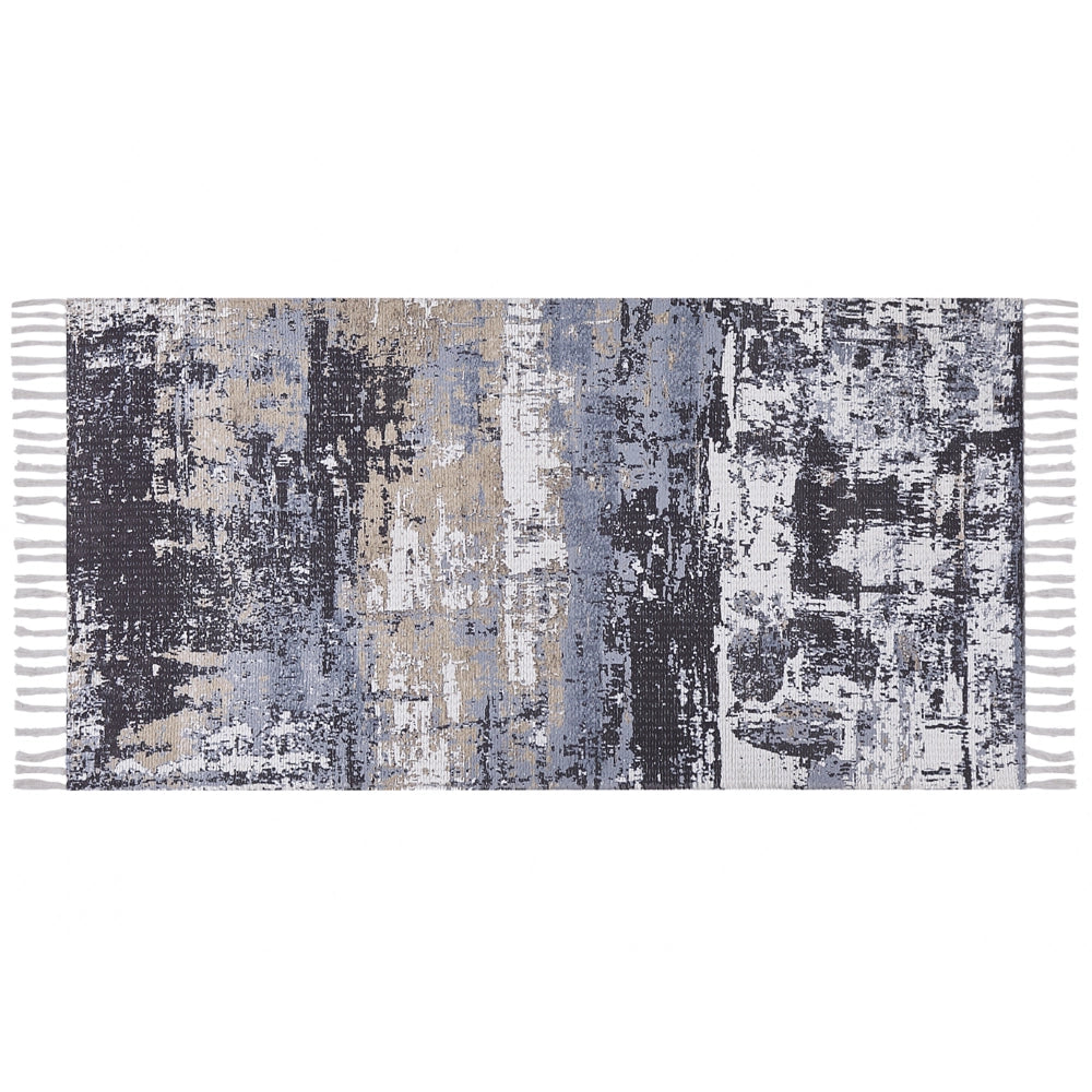 Tappeto in poliestere Multicolore motivo astratto in cotone fatto a mano fiocchi 80 x 150 cm anticato fatto a mano con nappe