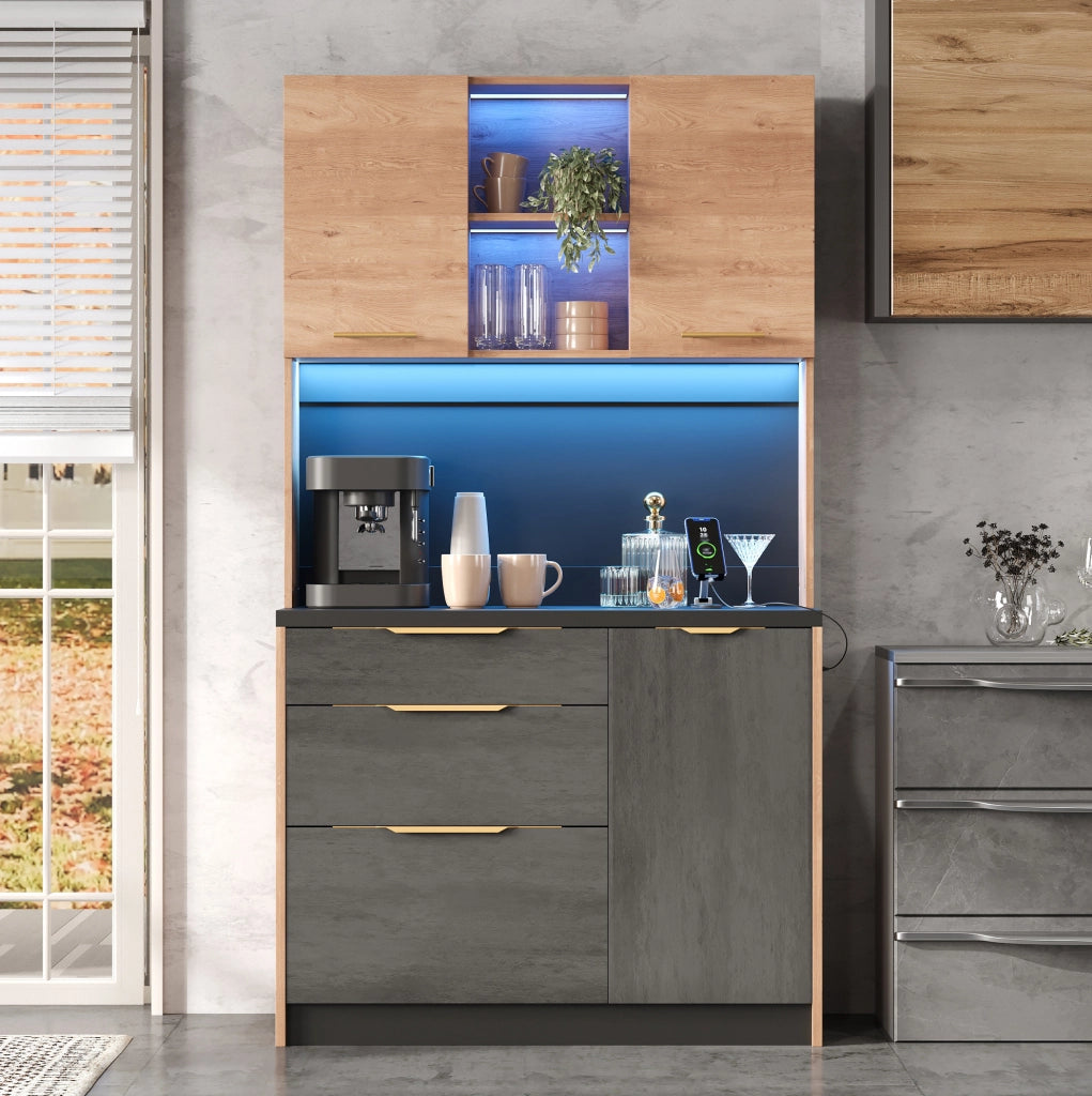 Colonna cucina moderna in MDF con LED e presa USB