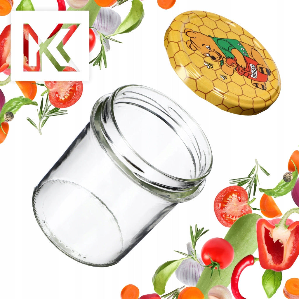 KADAX Avila barattoli di vetro 350ml 50pz 82mm + coperchi "Miele"