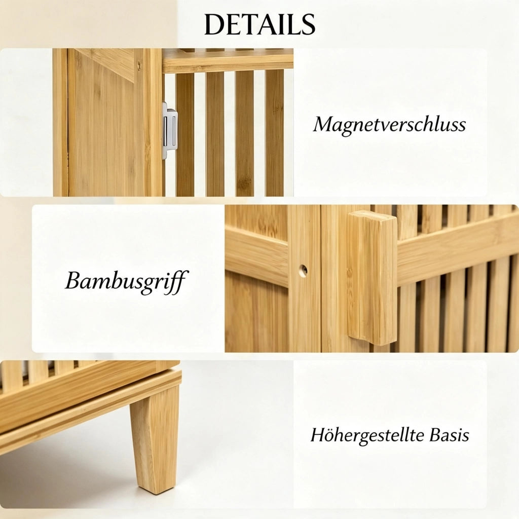 ARMADIO Portaoggetti in Bambù 40x30x140 cm Naturale con 4 ripiani