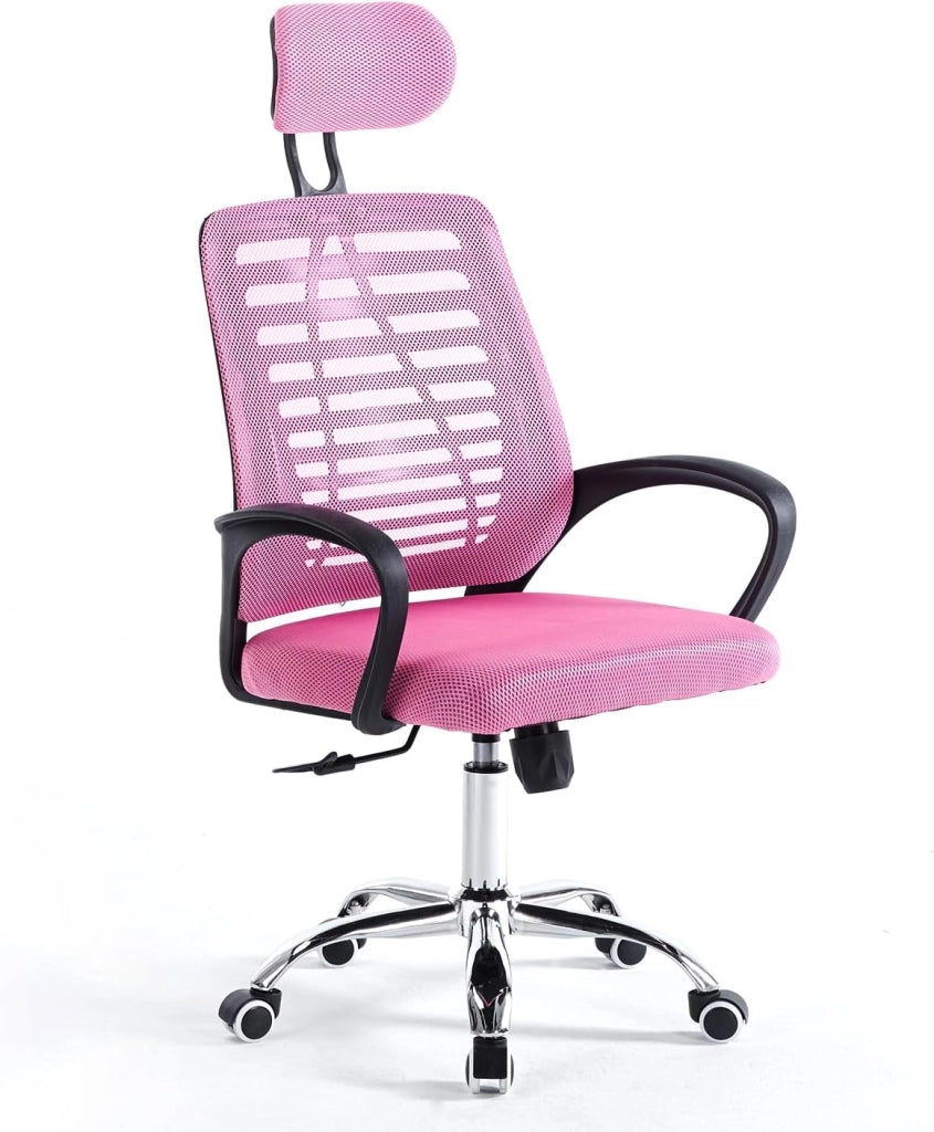 RMF Sedia Ufficio Ergonomica Professionale Reclinabile, Sedia Scrivania in Rete con Seduta Comoda e Rilassante - Poltrona Relax Ufficio con Ruote Girevoli Altezza Regolabile ROSA