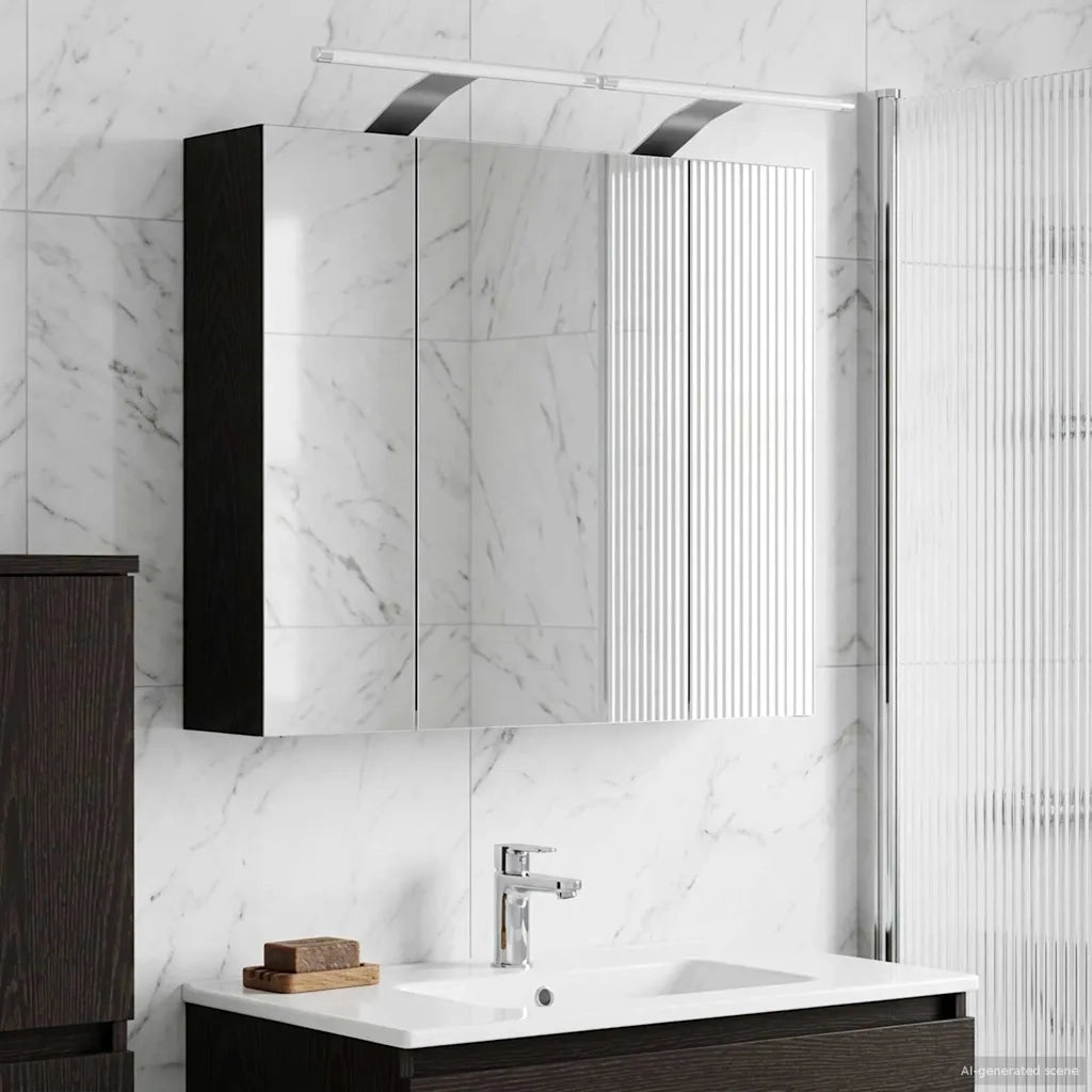 Mobiletto per specchio da bagno Rovere Nero 60 x 14,5 x 50 cm