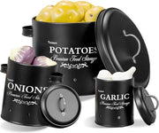 Set di conservazione patate [set di 3] - con circolazione a 360° dell'aria mantiene le verdure fresche per più tempo - il metodo ideale per la conservazione degli aglio e degli spicchi d'aglio (nero)