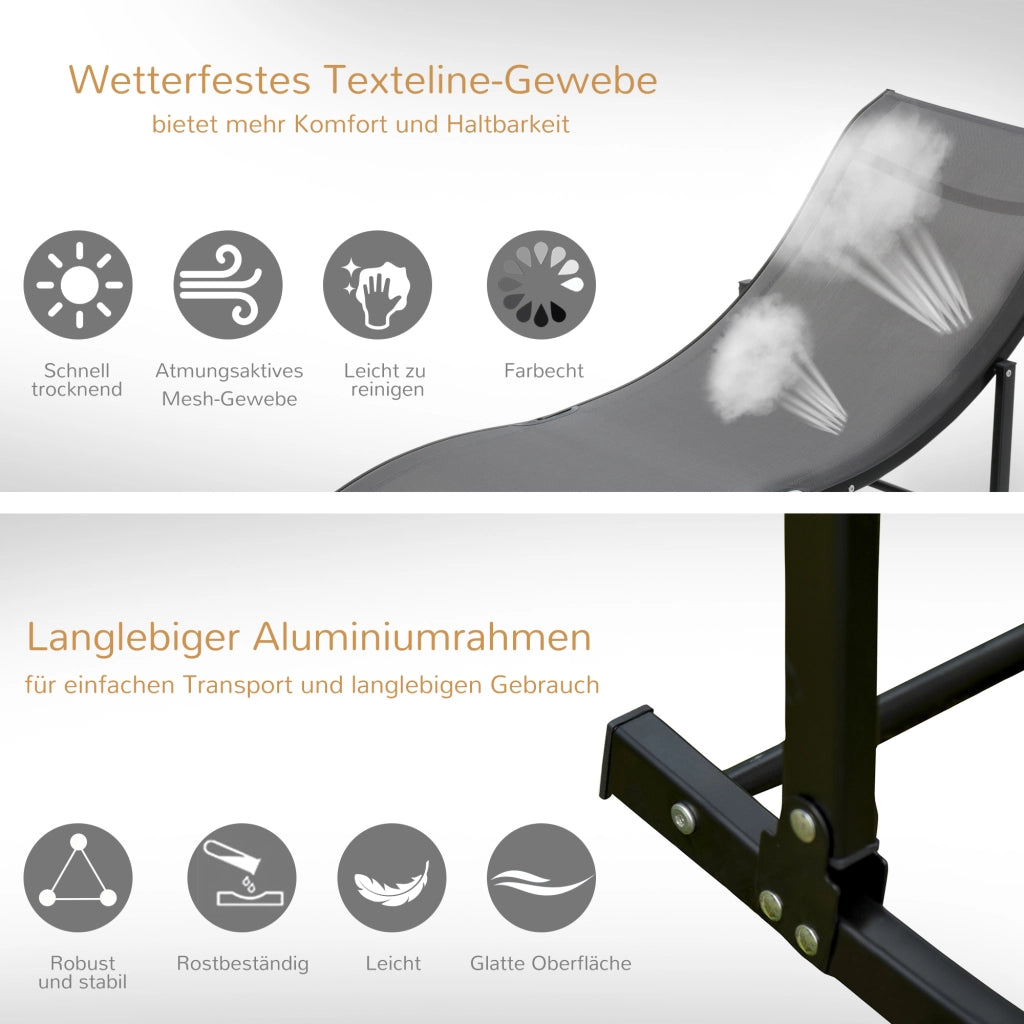 Set lounge da giardino a 2 posti pieghevole in alluminio e texteline dark grey
