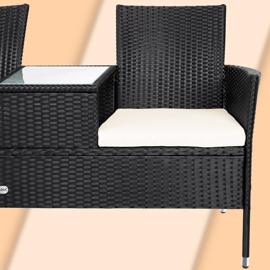 Panchina da Giardino Polyrattan Resistente 143x55x88cm Panca da Balcone 2 Posti Esterno Mobili Outdoor