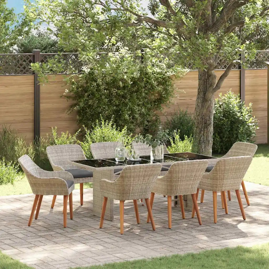 Set da Pranzo per Giardino 9 pcs Grigio chiaro polyrattan 3261634