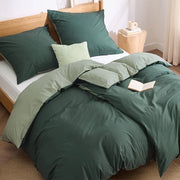 Set di lenzuola 135 x 200 cm - 4 pezzi - Coton - Copripiumino 2 tonalità - Inversibile - Soffice e respirante