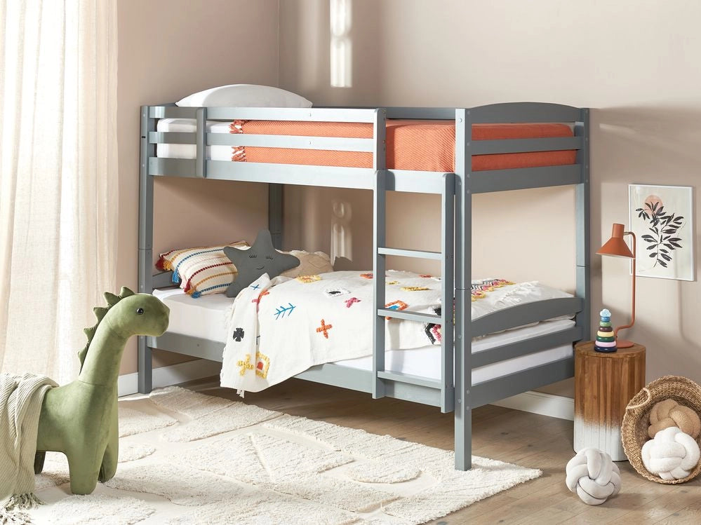 Letto a castello letto doppio in legno di pino grigio singola misura 90 x 200 per bambini in cameretta
