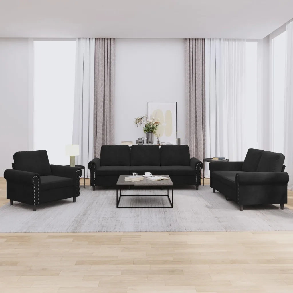 Set di Divani 3 pz con Cuscini Nero in Velluto 3202175