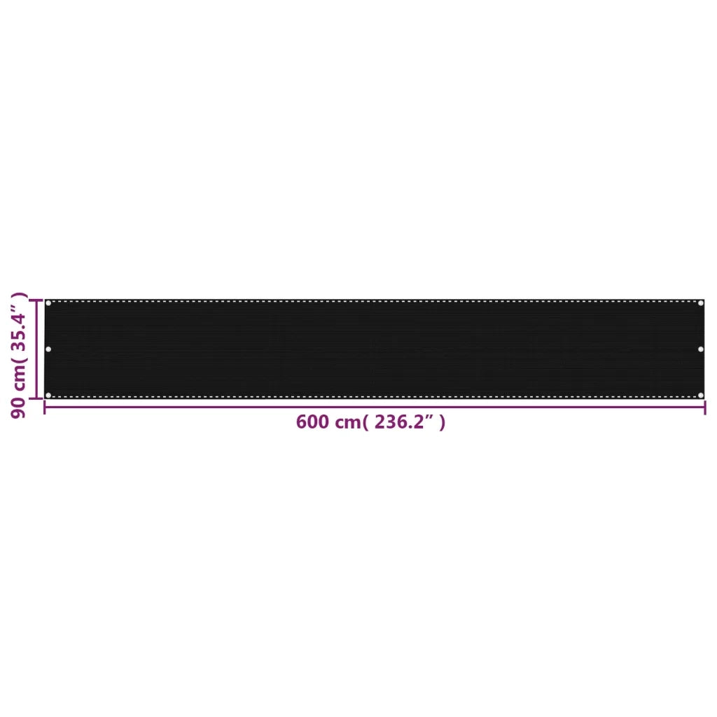 Paravento da Balcone-Pannello per balcone Nero 90x600 cm in HDPE