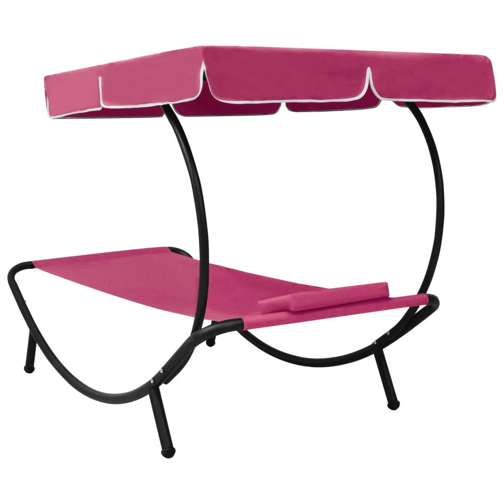 Lettino prendisole da esterno 200 cm con baldacchino e cuscino rosa 02_0012009