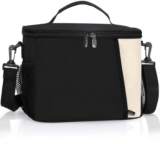 Borsa isolante per pranzo, 8,6L borsa impermeabile per pranzo, borsa con cinturino regolabile, apertura ampia, borsa termica per lavoro, picnic, scuola, nera