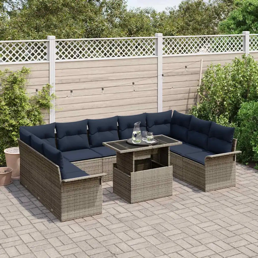 Set Divano da Giardino con cuscino 10 pcs Grigio Poly Rattan