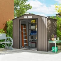 Casetta da Giardino in Metallo con Prese d'Aria e Doppia Porta Scorrevole, 2.1x1.3m, Marrone