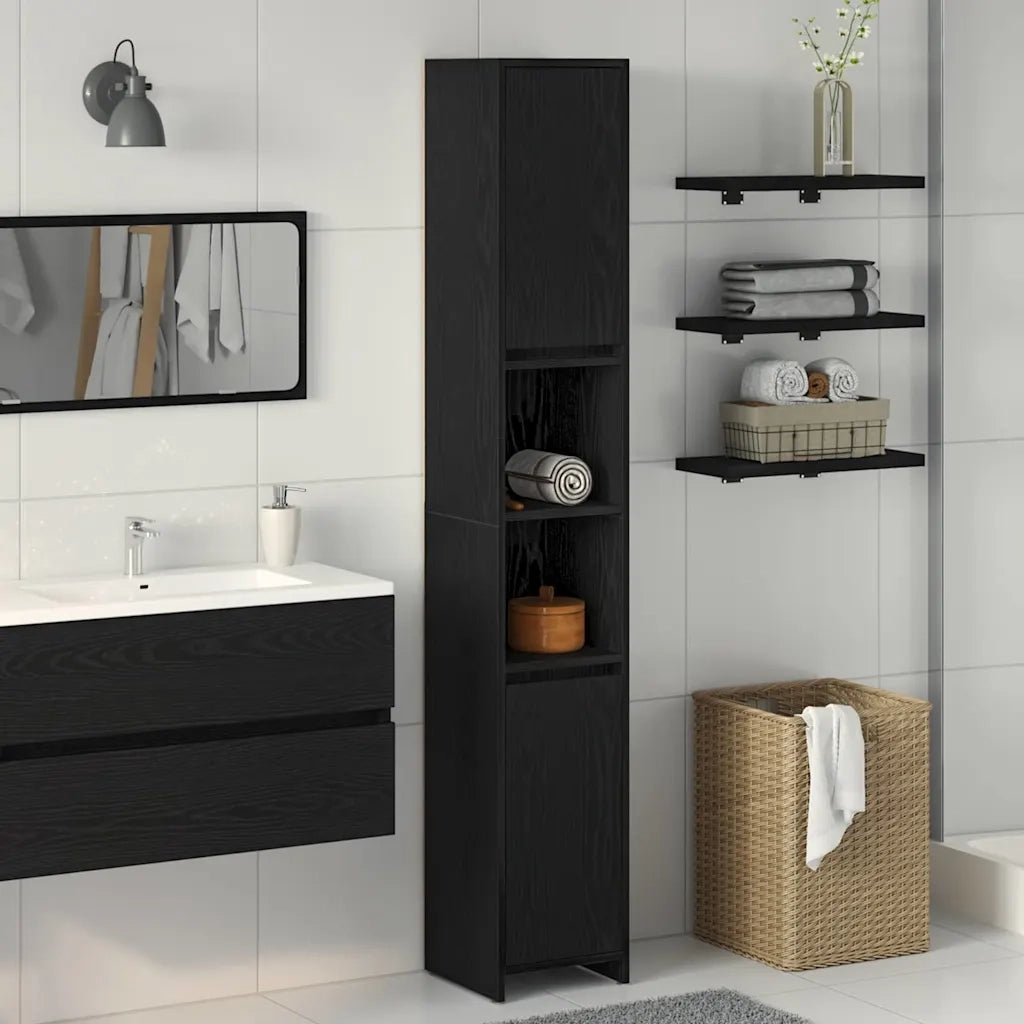 Mobile da Bagno con porta Rovere Nero 30 x 30 x 183,5 cm 862505