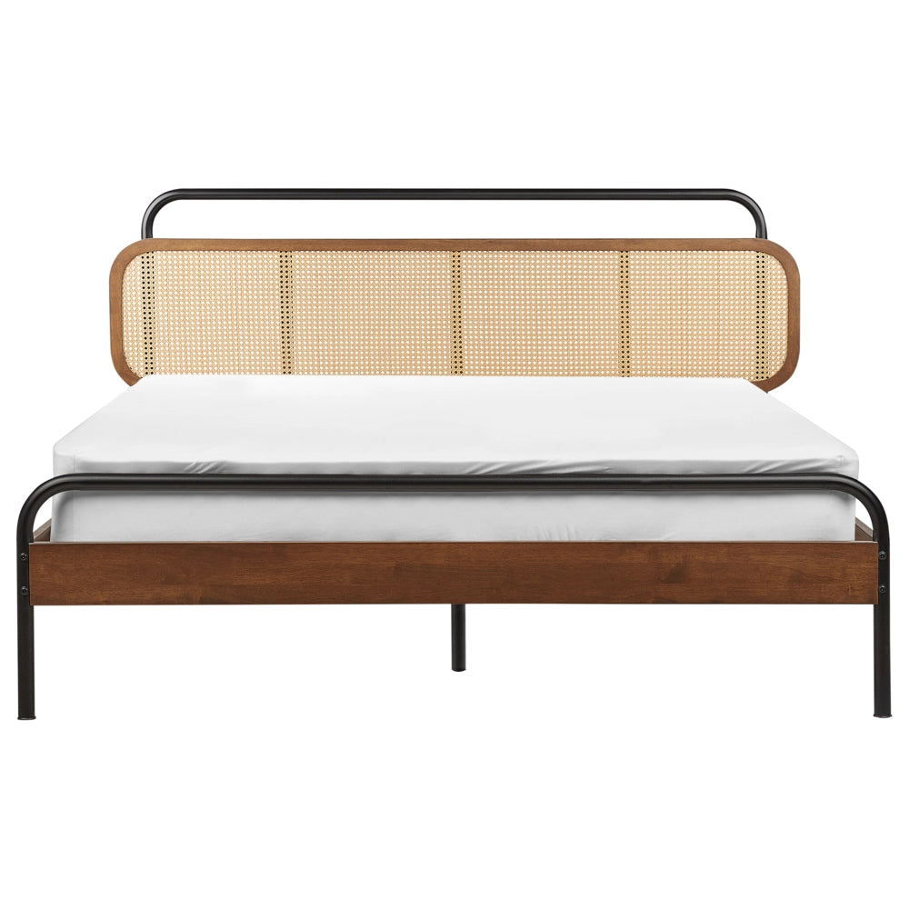 Letto in legno di gomma scuro EU King Size 160 x 200 cm con testata a treccia viennese Base a doghe Camera da letto moderna minimalista