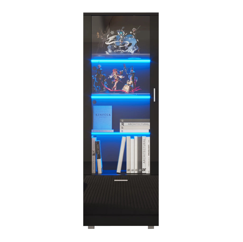 Vetrina 40x50x160 cm nera in acrilico con LED e 3 ripiani