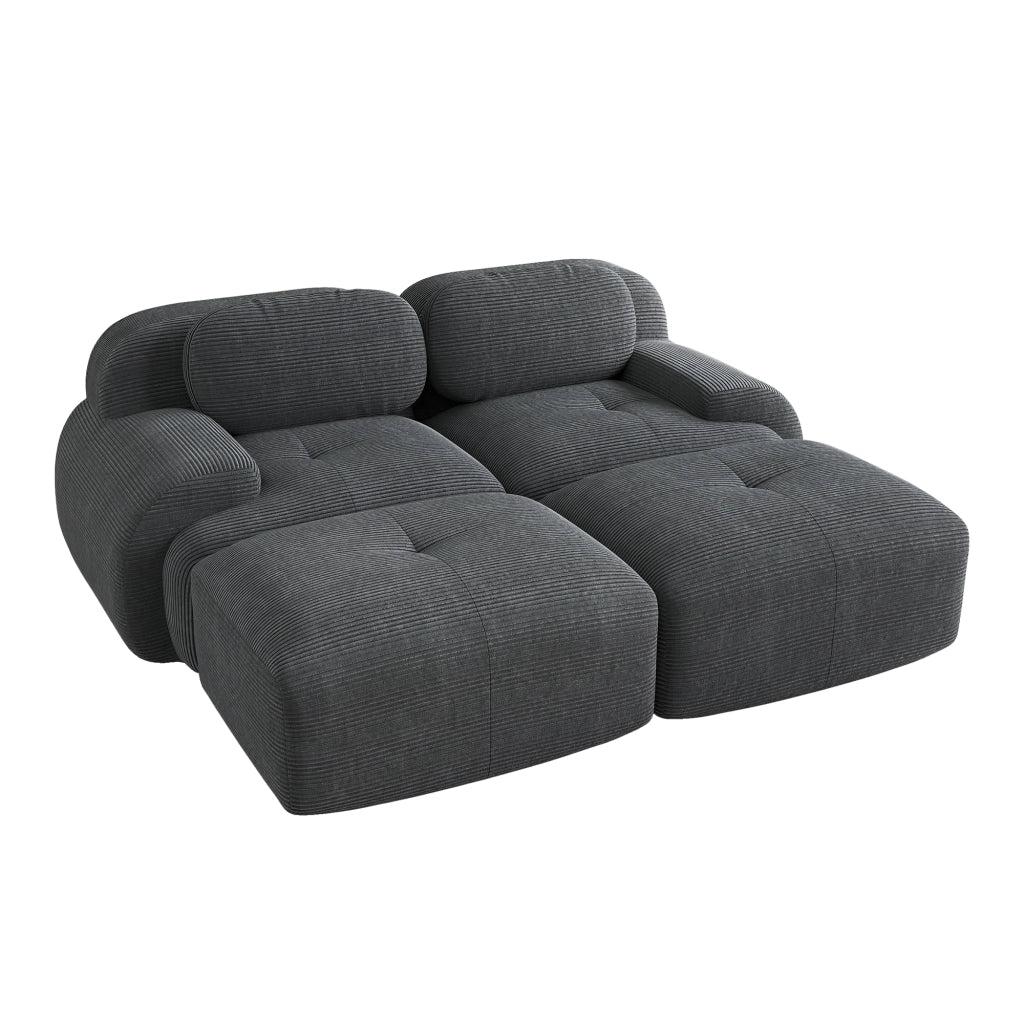 Divano angolare modulare in velluto a coste grigio; 208 x 178 x 70 cm