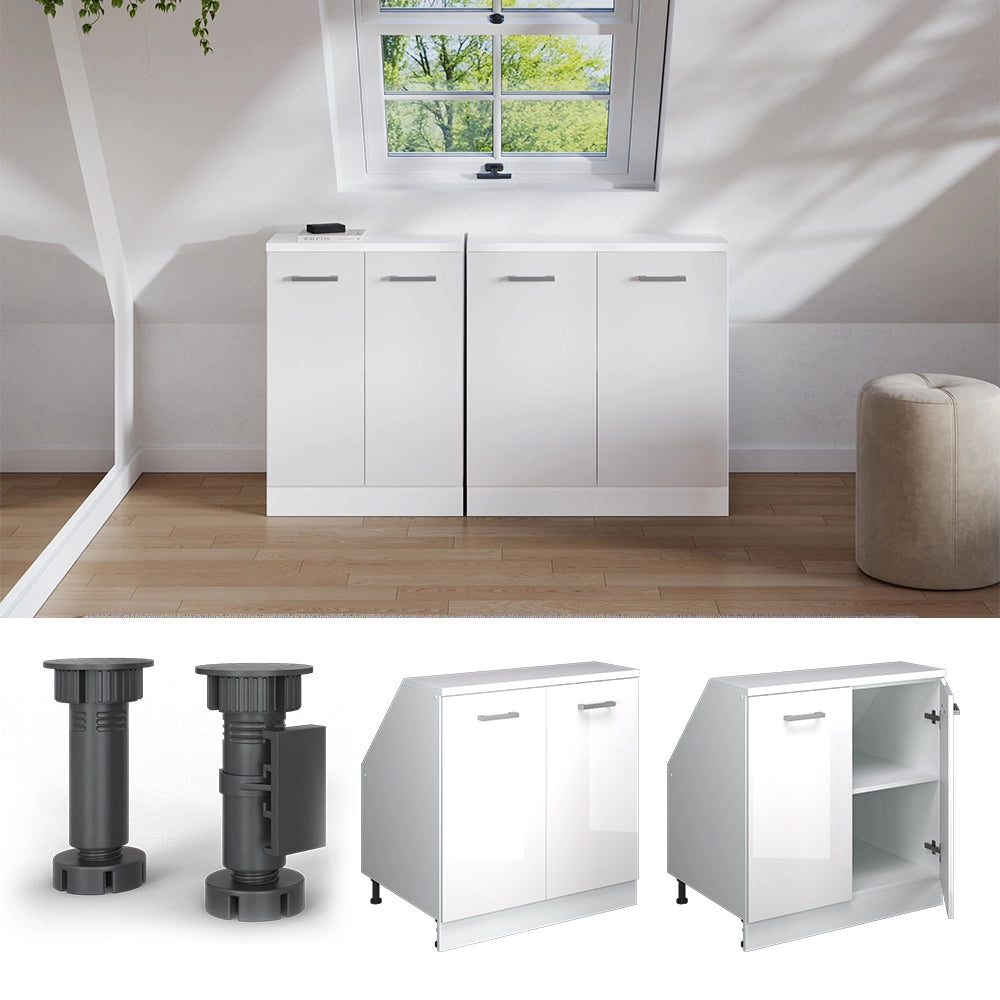 Mobile sottotetto Rion Bianco lucido/Bianco 80 x 83.8 cm con 2 porte, carcassa 60 cm profondità Vicco