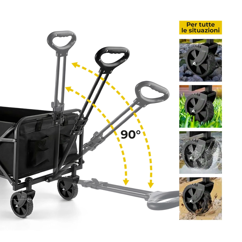 Carrello Portatutto Pieghevole con Ruote per Spesa, Pellet, Spiaggia, Campeggio e Giardino, Wagon Multiuso Grande Capacità 80 kg