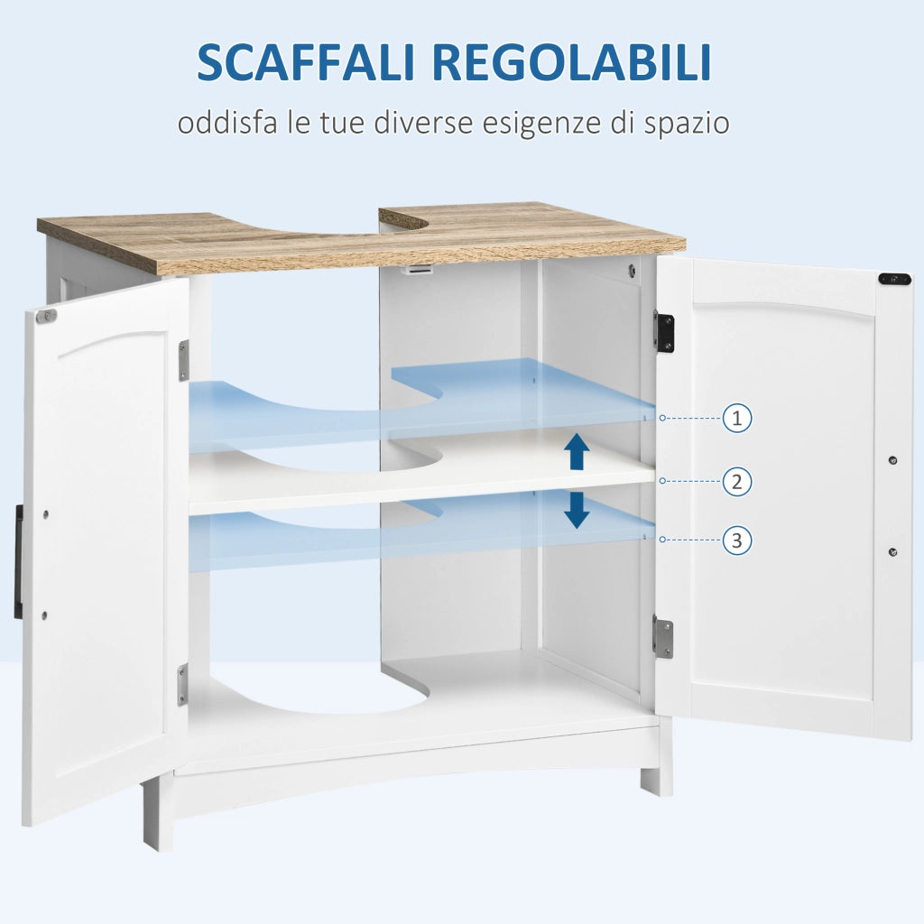 Mobile Sottolavabo Bagno con Ante e Ripiano Regolabile ¨C Minimal ¨C Legno e Bianco 60x33x60