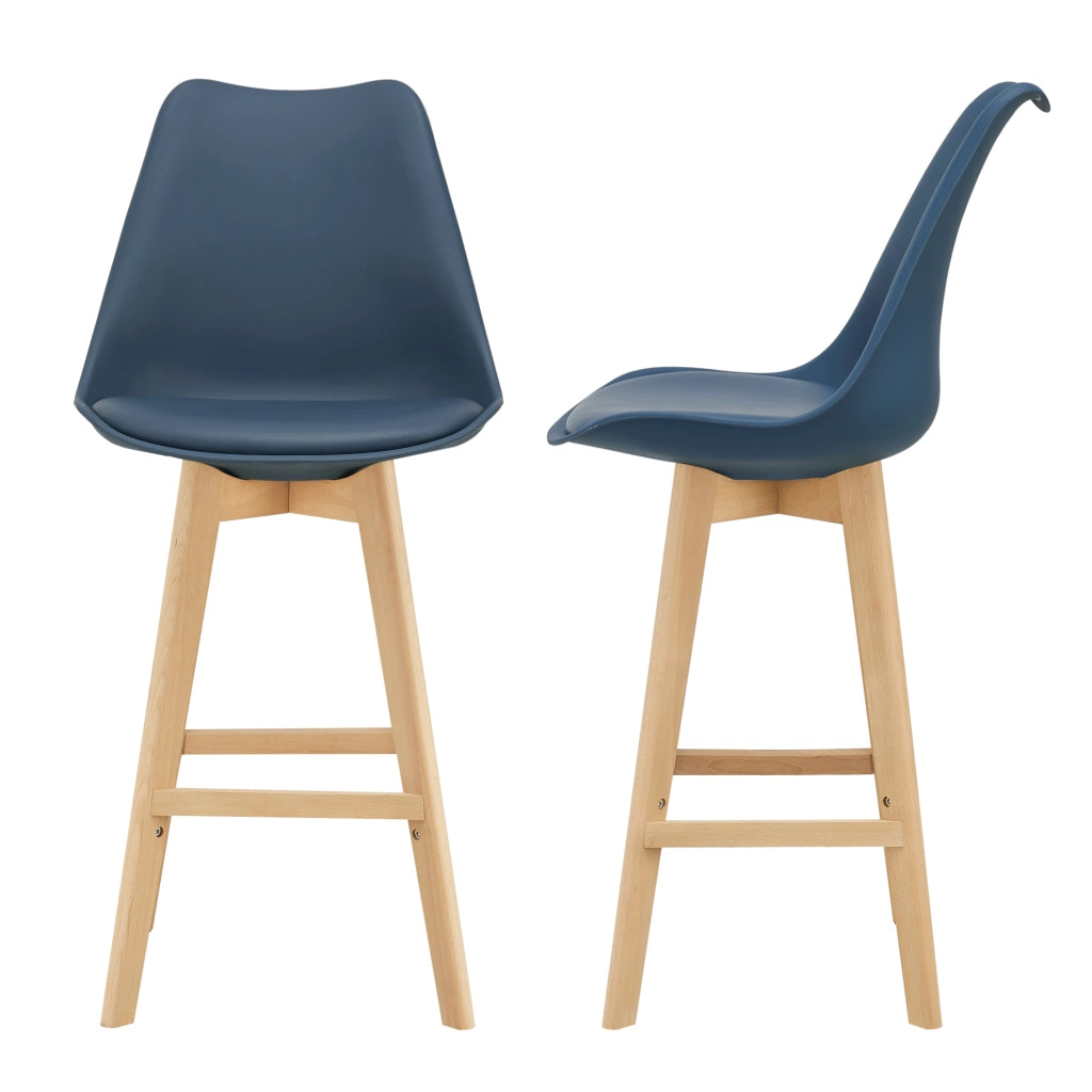 Set Lublin di 2 Sgabelli da Bar con Seduta Imbottita e Gambe in Faggio - Blu [en.casa]