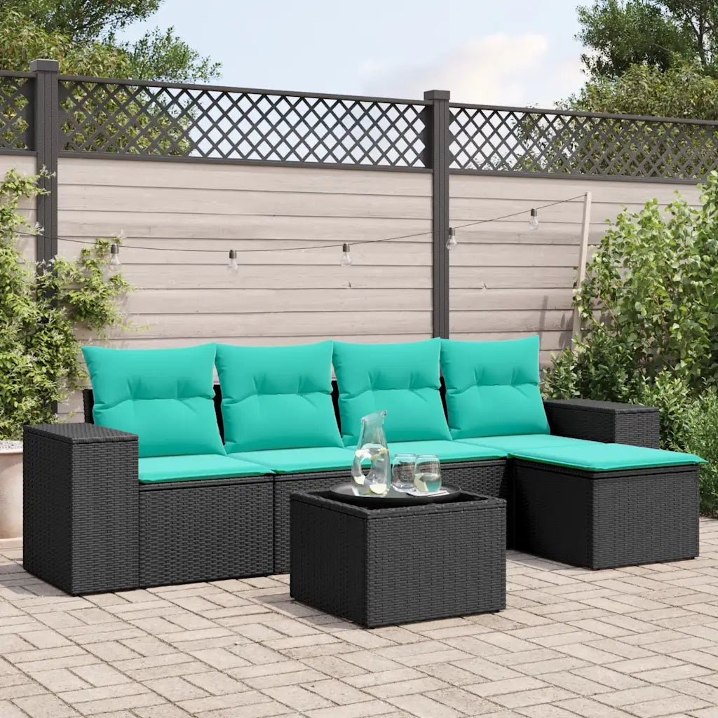 Set Divani da Giardino 6 pz con Cuscini Nero in Polyrattan 3222496