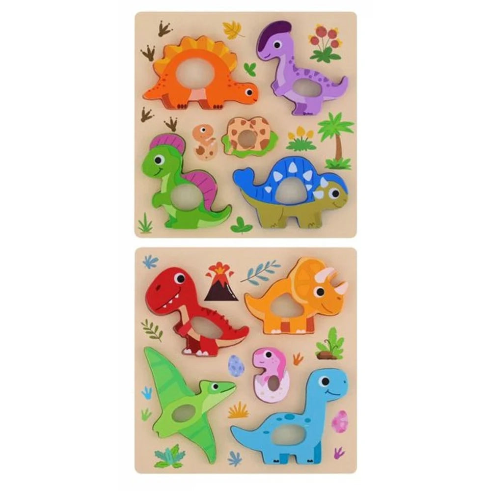 Trade Shop - Puzzle A Incastro Tema Dinosauri Gioco In Legno Per Bambini Educativo 2 Modelli 32344 -