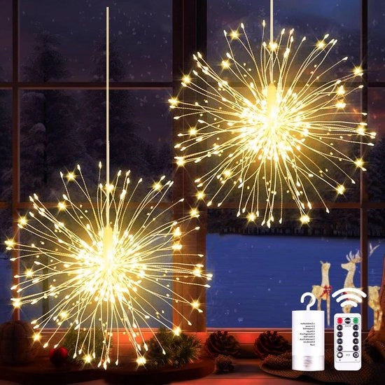 Illuminazione di Natale Cavo di illuminazione Fuochi d'artificio 2 pezzi 180 led esterno batteria 8 modi lampada a sfera vetrata acqua resistente telecomando interno esterno