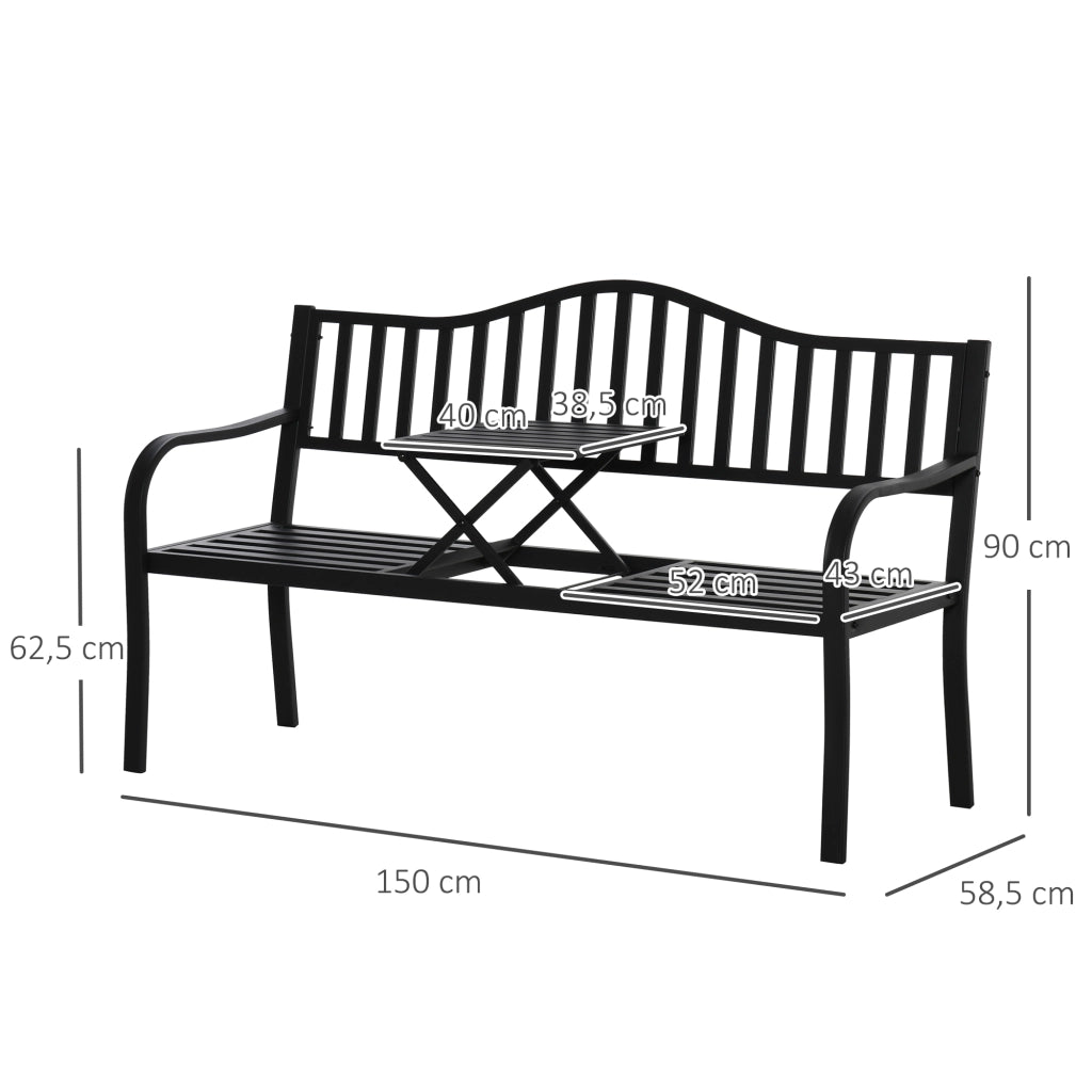 Panchina da giardino 2 posti con tavolo estraibile ¨C Minimal ¨C 150x58.5x90 cm nero