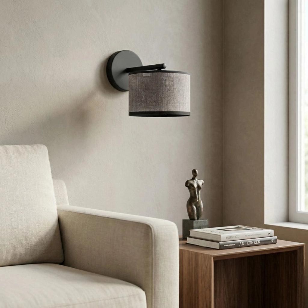 Lampada da parete ECO in acciaio nero e tessuto grigio