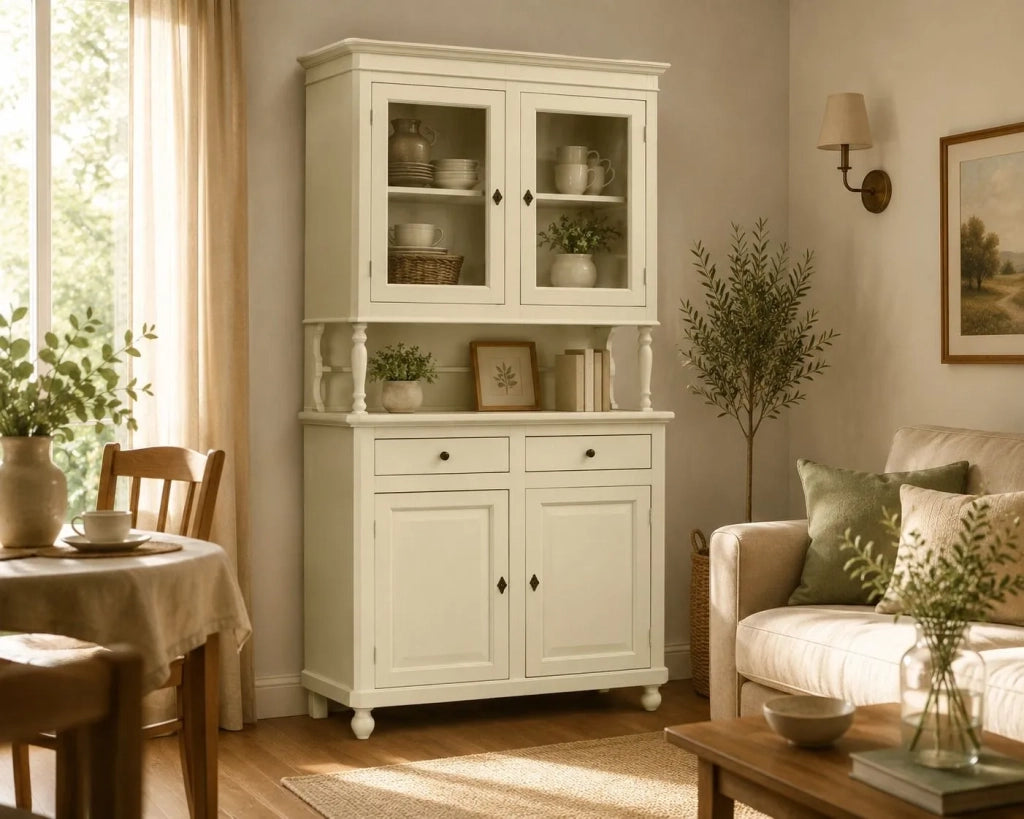 Cristalliera 2 porte shabby legno shabby avorio 104x43x208 - Mobili 2G