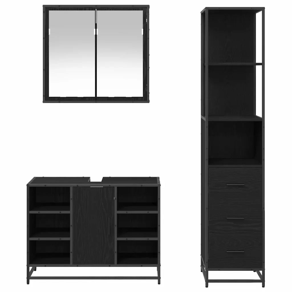 Set di mobili per il bagno 3 pcs Rovere Nero Legno multistrato 3402422