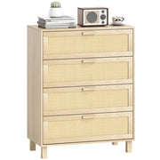 Cassettiera 4 Cassetti in Rattan ¨C zephmum ¨C 80x40x103 cm MDF Effetto Legno Chiaro