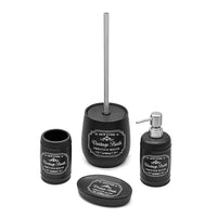 Set bagno completo con 4 pezzi in ceramica nera con stampe bianche vintage