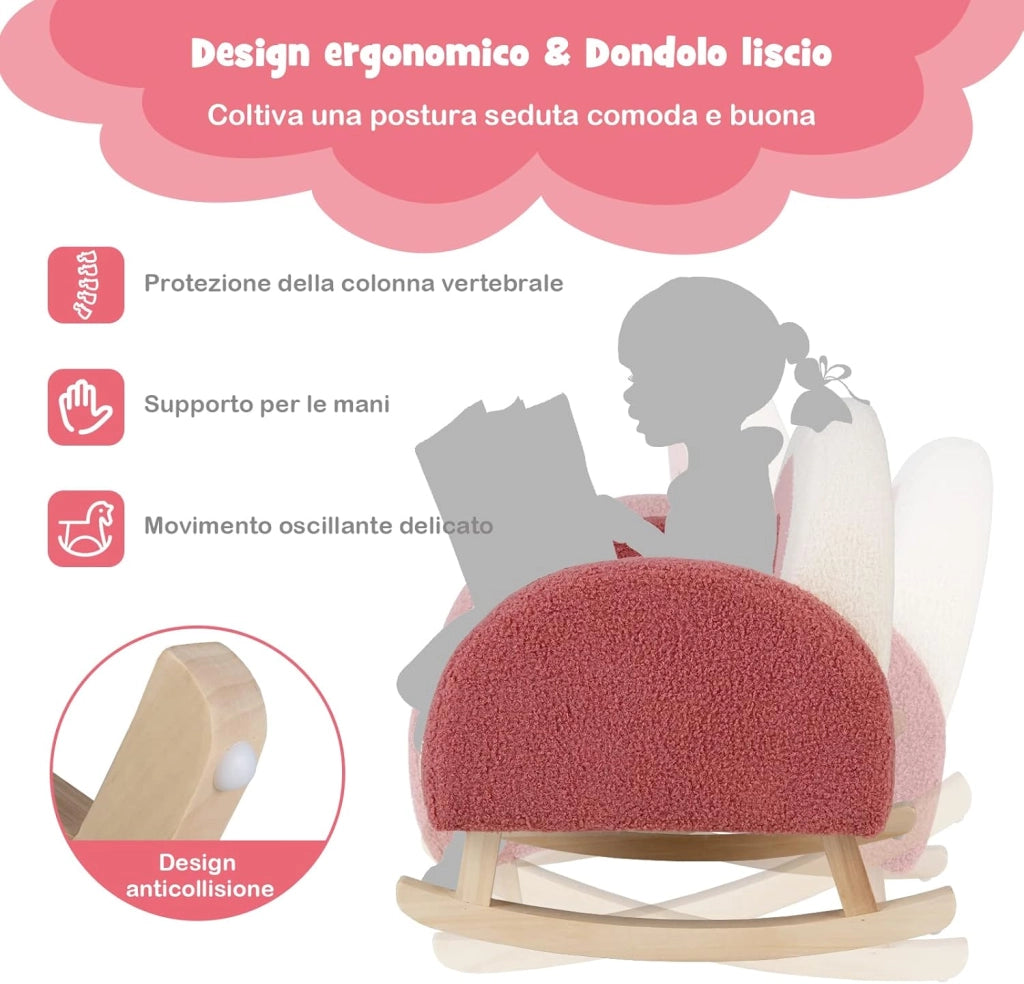 Sedia a Dondolo per Bambini con Gambe in Legno Massello, Poltrona per Bambini di 3-5 Anni, Divanetto Singolo Imbottito per Cameretta, 50,5 x 49 x 50,5 cm, Portata 50 kg (Rosso)