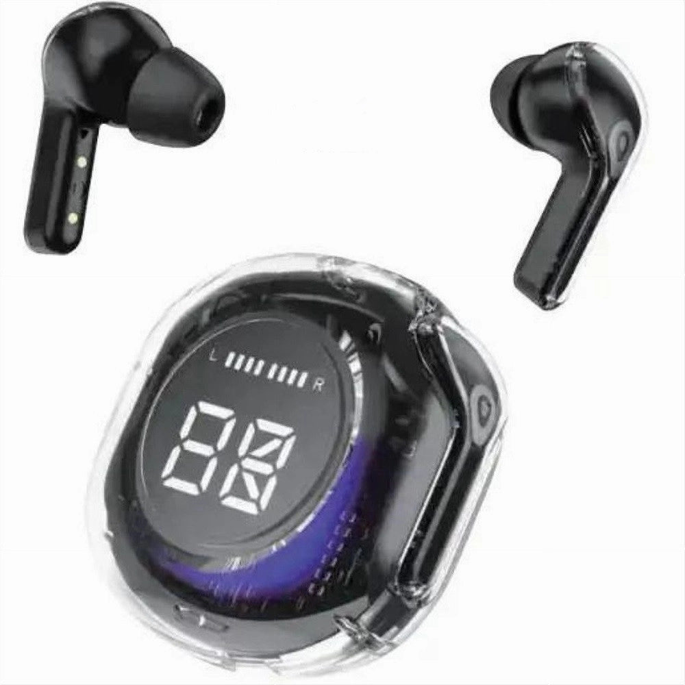 Trade Shop - Auricolari Bluetooth 5.3 Trasparenti Ultrapods Pro Con Cofanetto Di Ricarica Led - Nero
