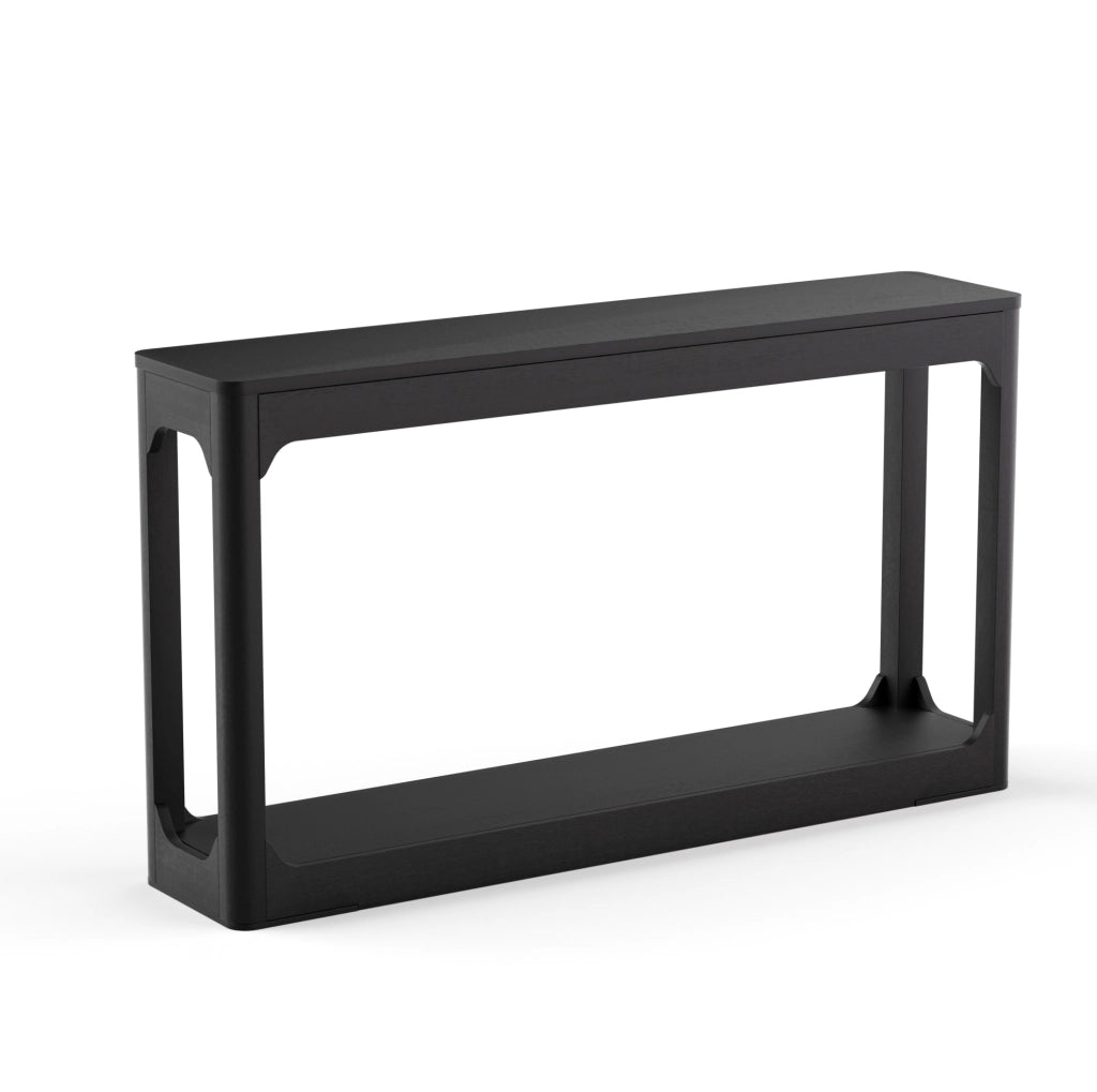 Tavolo consolle 140x30x79 cm nero, 2 ripiani, MDF, design compatto