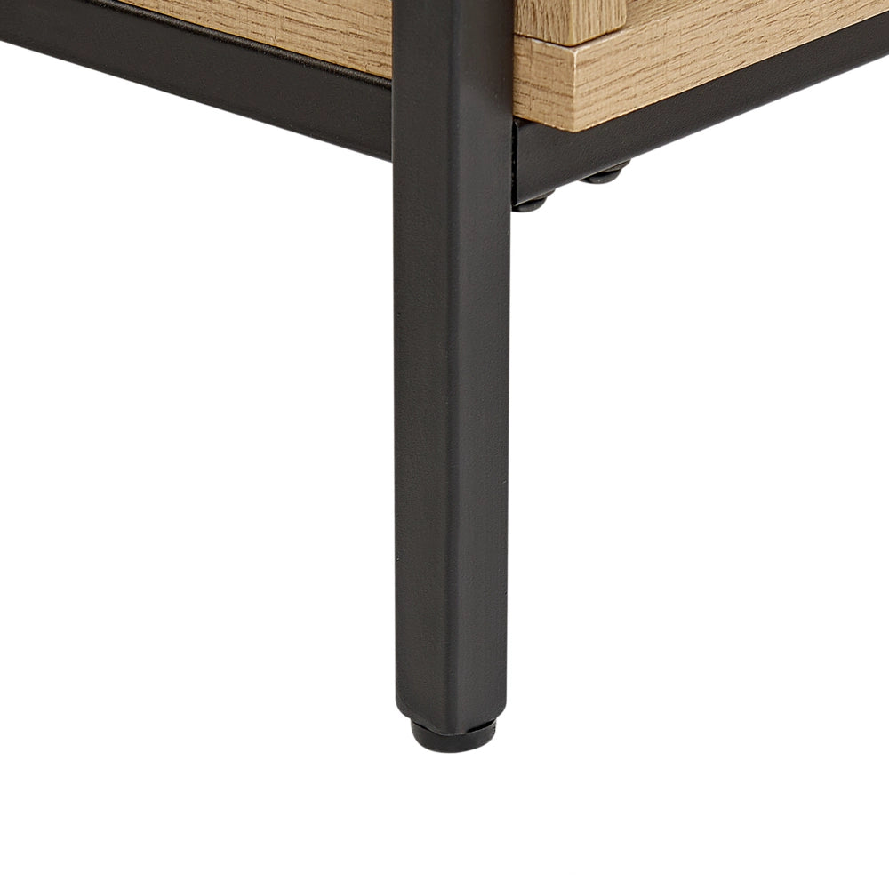 Credenza a 3 ante in legno chiaro e MDF grigio con finitura in carta 3 ante aperte