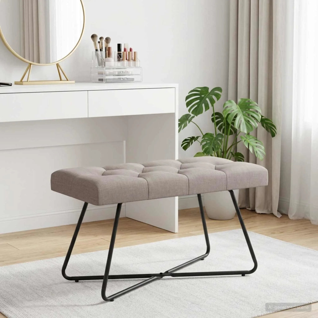 Panchina con bottoni imbottiti Tortora 80 x 40 x 46 cm Tessuto 42038363