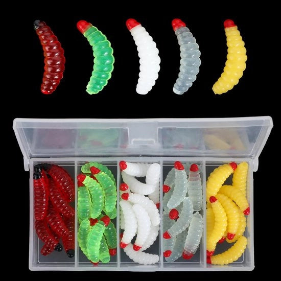 Set di imitazione di insetto per pesci acquatici dolci - 50 pezzi - Materiale PVC - Imitazione di insetto morbido - Insetti artificiali