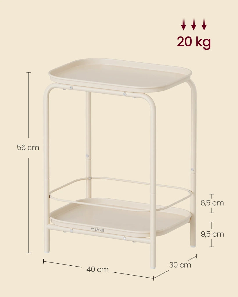 Tavolino laterale a due livelli tavolino da caffè in metallo comodino con piano stile moderno per uso interno ed esterno soggiorno camera da letto balcone bianco 12_0007549
